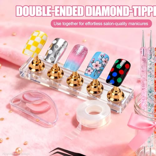 Image of Artdone Nail Art Brushes With Nail Stands Nail Art Tool Set, Dotting Tools, Dust Brush,Striping Brushes for Long Lines, Drawing Pen For Gel Polish Design supply