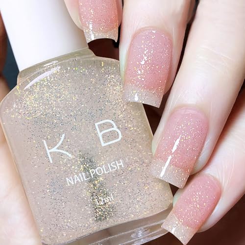 NovaCharm Clear Sparkle Nail Polish Quick Dry Glitter Top Coat Air-Dry Shimmer Nail Color for Women and Girls Long Wear No-Lamp Nail Polish 12ML