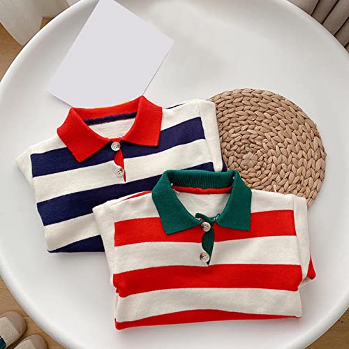 EnJoCho Boys Knitted Pullovers for Kids Babys Kids Toddler Girls Boys Spring Winter Long Sleeve Striped Thick (Navy, 0-6 Months)2