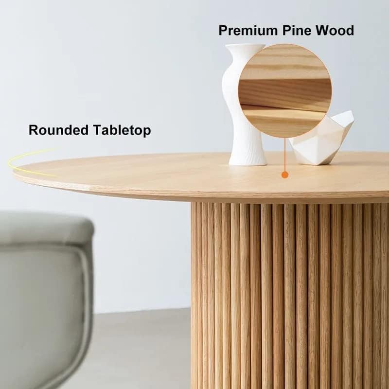 Image of Solid Wooden Round Dining Table Dining Table for Living Room, Bedroom, Hotel & Home, Natural Finish, only Dining tebal (80.01L x 80.01D x 76.2H CM)