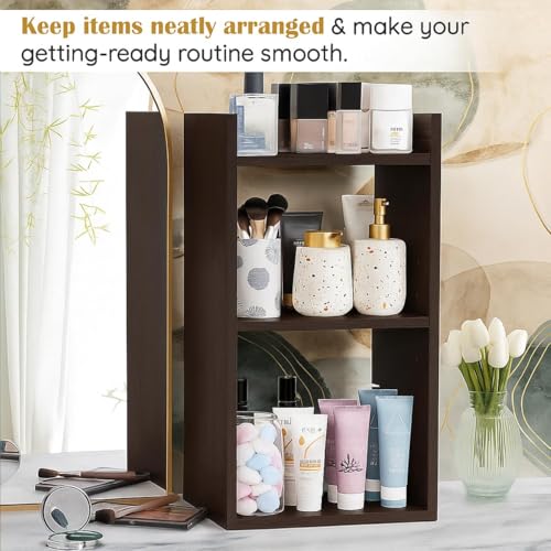 Image of Bedside Tabular Table with Storage - Engineered Wood Nightstand with 2 Adjustable Shelves, Modern End Table for Bedroom, Living Room, or Office (33 x 24 x 61.5 cm) (Dark Brown)