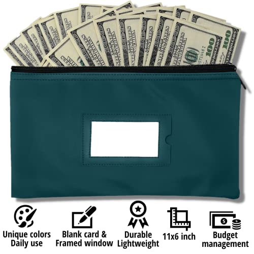 Money-Bank-Deposit-Bag-with-Zipper-11x6-inch-Green-Durable-Leatherette-Money-Cash-Coin-Check-Wallet-Pouch-for-Men-Women-with-Framed-ID-Window-and-Blank-Card-by-GIDABRAND-5