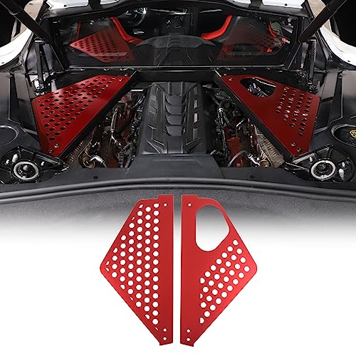Image of Daeiclru Engine Bay Panel Cover Compatible with Chevrolet Corvette C8 2020-2023, Aluminium Engine Protector Splash Shield, Left Right Engine Case Guards (Style C - Red)