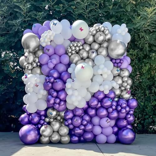 Image of Chrome Balloons, 50pcs Purple Silver Chrome Metallic Balloons for Birthday Decorations, Anniversary, Engagement, Wedding Decorations, Baby Shower, Party Decorations (50 Pcs, Puple P Silver Ch)