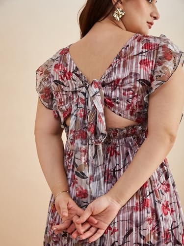 Image of Miss Chase A+ Women's V-Neck Three-Quarter Sleeve Floral Wrap Chiffon Midi Dress