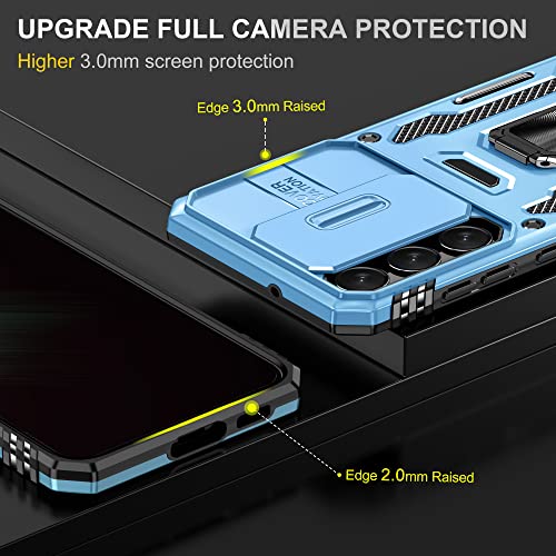 Image of Slide Camera Cover with Ring Holder Mobile Phone Case Cover for Samsung Galaxy S23 FE (Blue)