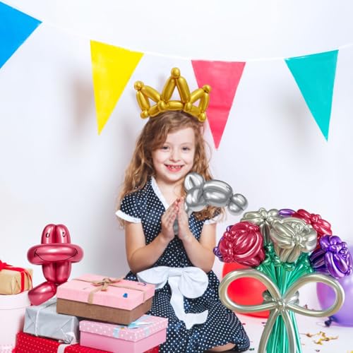 Image of LXZFCRG 260 Long Balloons, Shiny Metallic Latex Twisting Balloon for Balloon Animals, Magic Balloons for Birthdays Wedding Party Decorations 100pcs (Metallic Multi)