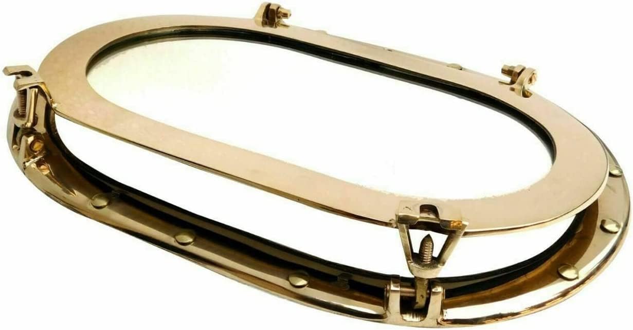 Brass Oval Shape Antique Maritime Ship Window Mirror Porthole