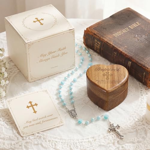 Image of NORBU Baptism Gifts for Girl, My First Rosary with Ceramic Keepsake Box, Rosary for Kids, First Communion & Baby Dedication Gifts for Newborn Baby Boys Catholic Christening Gift