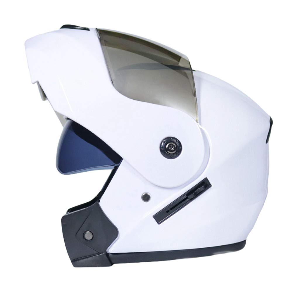 N/A Casco Integral para Moto Mujer con Visera Solar Doble Clasico Ligeros Cascos de Motociclista Hombre - Blanco | Plata, M