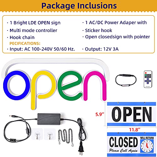 Anrookie Led Open Signs For Business, 19.7X9 Inch Neon Open Sign Large Static Display Or Flashing Mode, Ideal For Restaurant, Bar, Salon And More, Remote Control, With Open/Close Sign (Multicolor) #TOP3