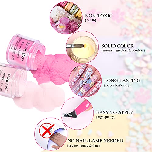 Saviland Acrylpulver Für Nägel - 20 farbiges frisches süßes Acryl-Nagelpulver-Kit Rosa Blau Lila Glitzer-Polymer-Pulver… – Bild 6