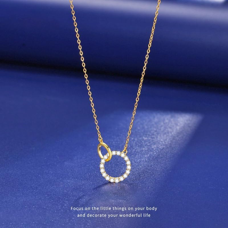 CZ Double Ring Necklace for Women Trendy 18K Gold Plated Cubic Zirconia Pendant Necklaces Gold Chains Chokers - Image 5