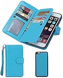 For iPhone 7Plus Wallet Case,Valentoria Premium Vintage Leather Wallet Case Magnetic Detachable Slim Back Cover Card Holder Slot Wrist Strap Case for iPhone 7 5.5inch (iPhone 7 Plus, Turquoise)