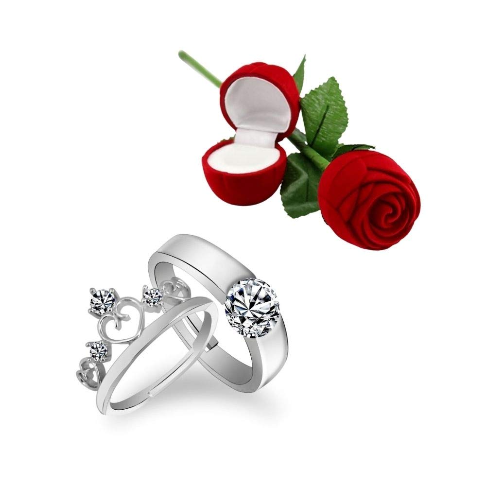 I Jewels Platinum Plated CZ Adjustable Couple Finger Rings With Red Rose Gift Box For Love (S001-FL187CO) For Women (B08VRV652X) Amazon Price History, Amazon Price Tracker