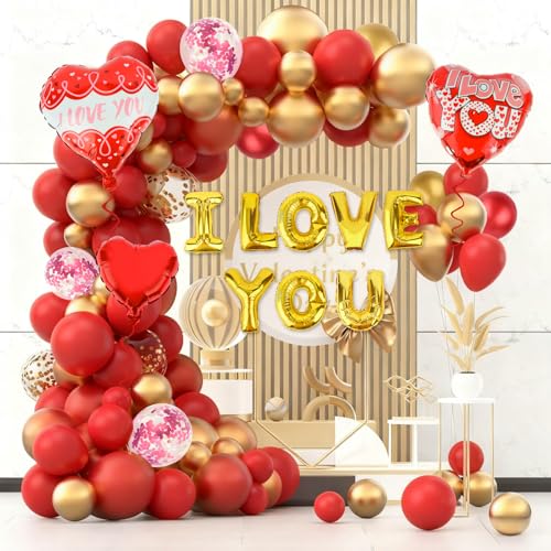 Hotalisona Valentines Balloons Valentines Day Decorations Valentine's Day Red Heart I Love You Balloons Arch Kit Decorations Decor for Party Wedding