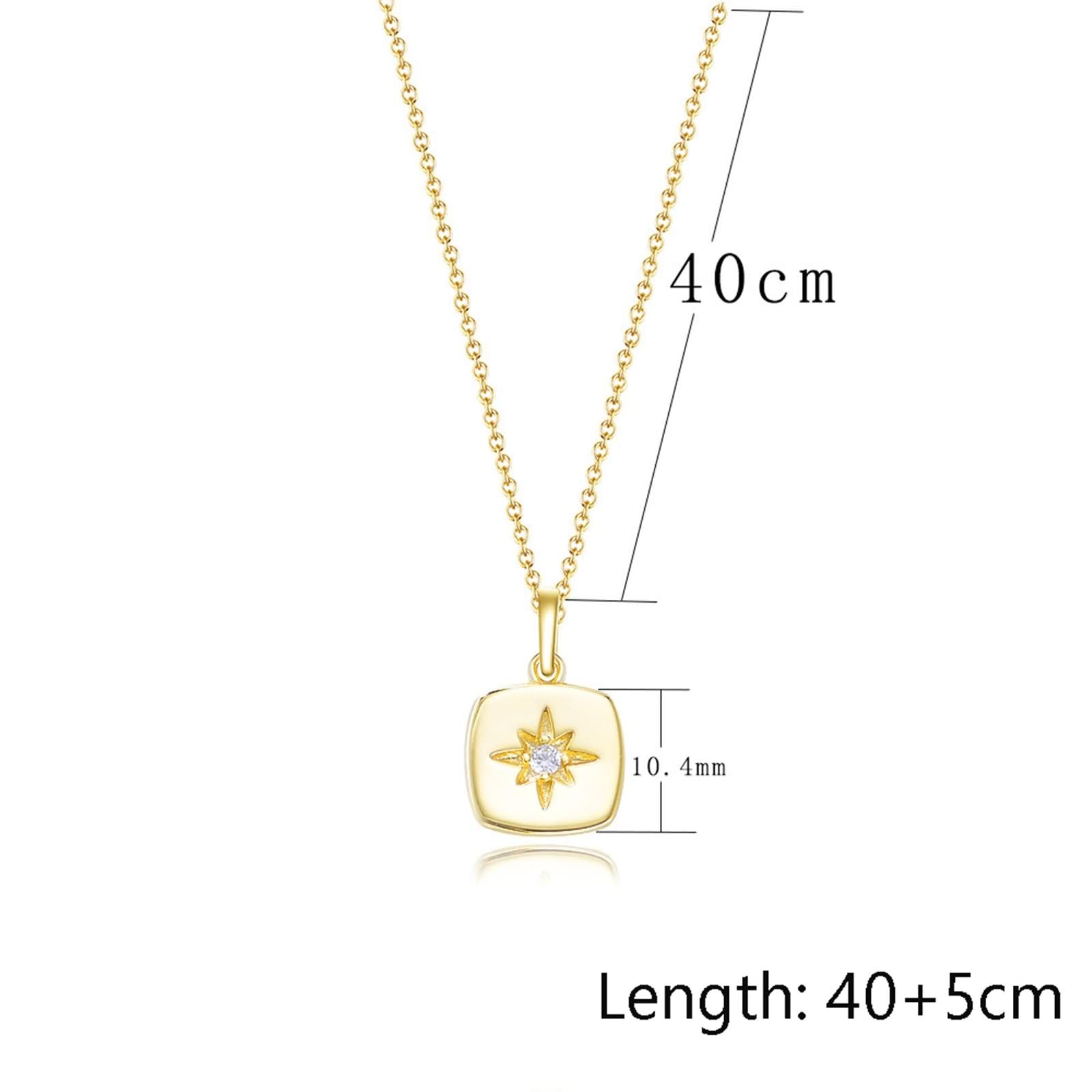 Collana Pendente Oro Giallo 9K / 14K / 18K Donna, Quadrato e Stella con Diamante, Collana Oro Donna