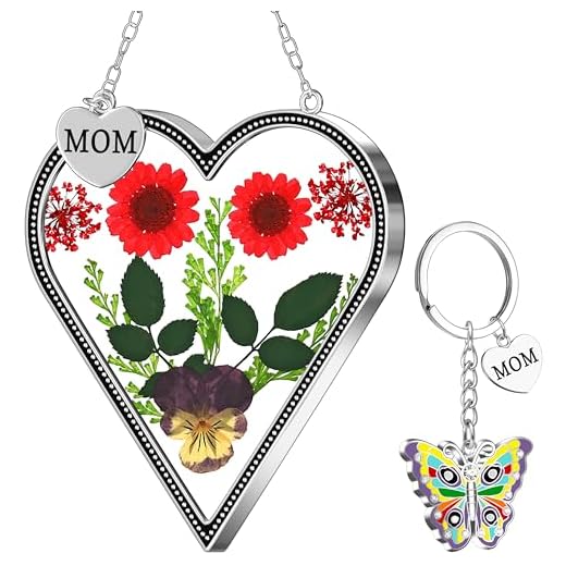 KY&BOSAM Apanhador de sol de coração para mamãe, apanhador de sol, flor real, coração em vidro, apanhador de sol, mãe, aniversário, dia das mães, enfeite para janelas com pingente de coração