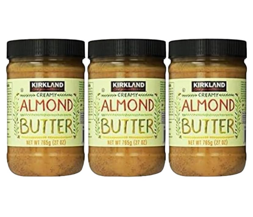 Generic Kirkland Signature Creamy Almond Butter 765g/27oz with a spreader knife, 3 count (81oz Total) - Gluten Free - Kosher