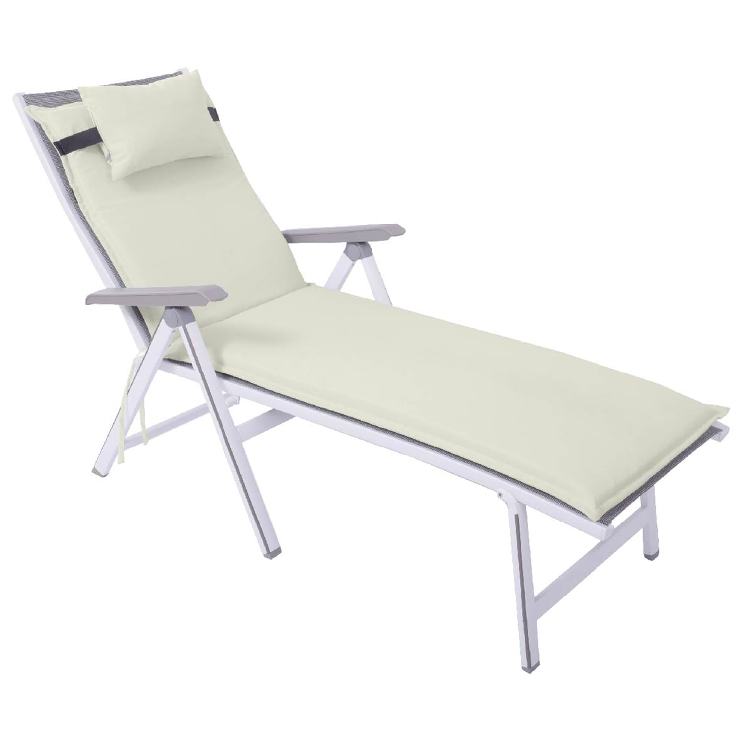 GREATOYAR Cojín Tumbona, Colchoneta Tumbona Acolchada, Cojín Acolchado de Esponja, con Almohada, con Goma y Correas de Sujeción, Loneta, para Exteriores Terraza Jardín Viaje Playa, Beige, 180x57x4cm