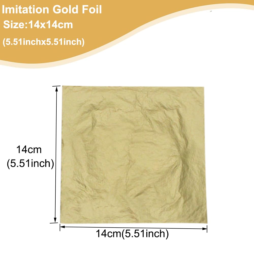 100Pcs Golden Leaf Foil Leaf Sheets, 5.5 x 5.5 Inches Gilding Foil Imitation Gold Leaf for DIY Nails Art Painting Gilding Crafting Decoration