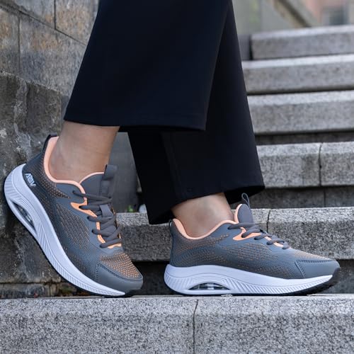 Image of Women's Walking Shoes Arch Support Running Shoes Non-Slip Air Tennis Sneakers for Gym Sports Workout GreyOrange 6.5