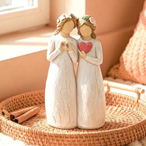 Dekismeos Sister Figurine with Heart Two Sisters Resin Sculpture as Gift for Sister