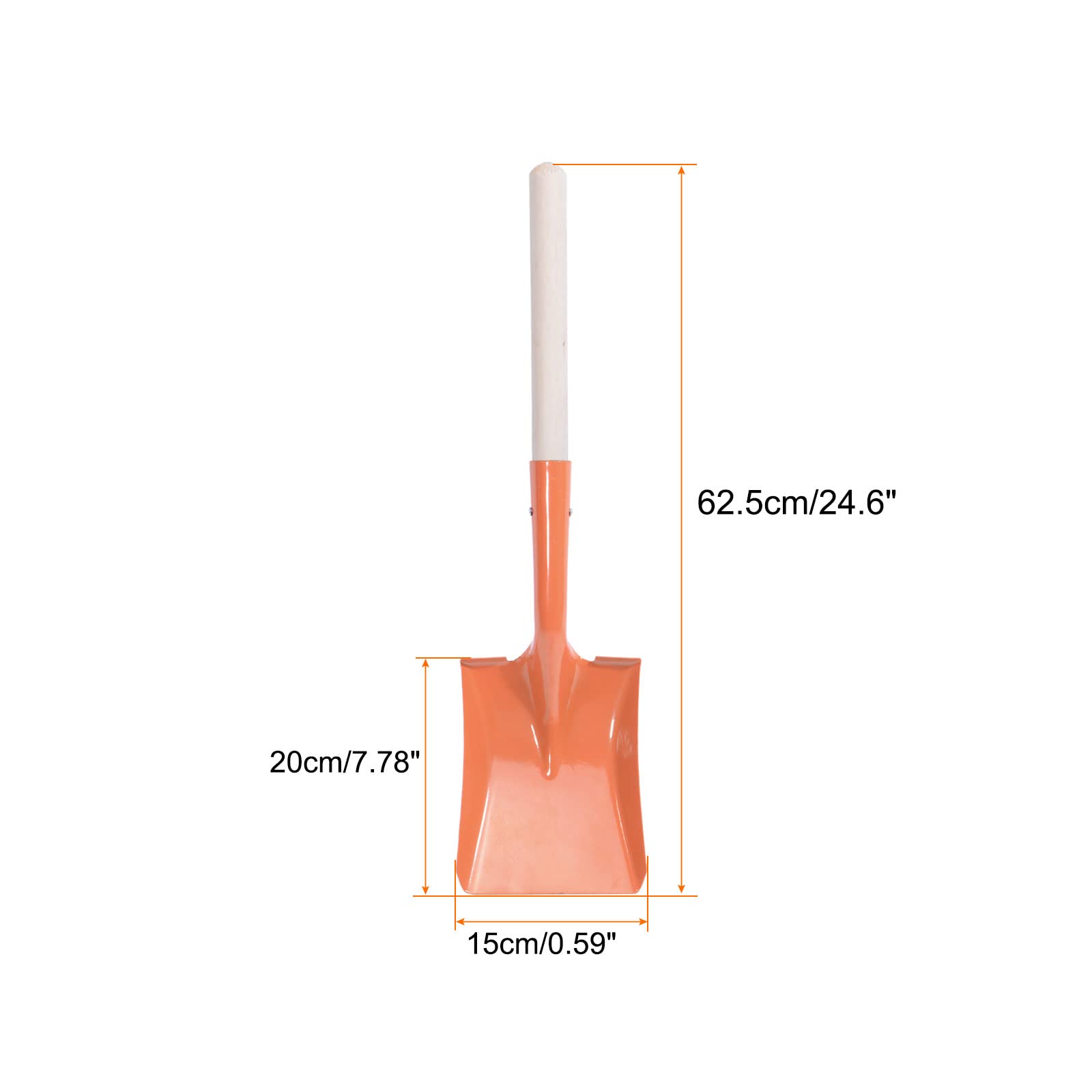 sourcing map Pequeño Jardín Pala 25" Manganeso Acero Cuadrado Pala con Madera Manija para Excavar Plantar Acampar, Naranja
