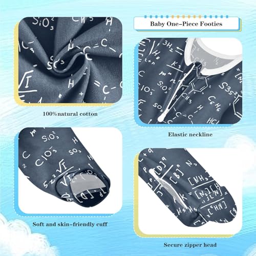 Dussdil Navy Chemistry Baby One-Piece Footies Newborn Rompers Pajamas Cotton Footed Pjs for Sleep Play Boys Girls 3M2