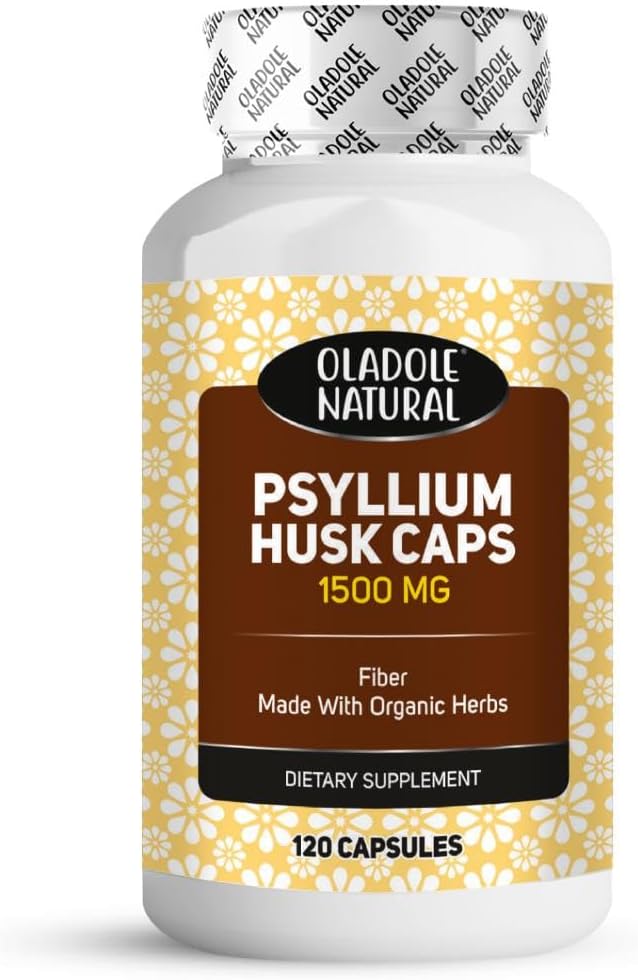 Oladole Psyllium Husk 1500mg - 120 Capsules High Fiber Supplement for Digestive Health, Weight Management & Colon Cleansing | Supports Heart Health, Detoxification & Eases Constipation | Gluten Free