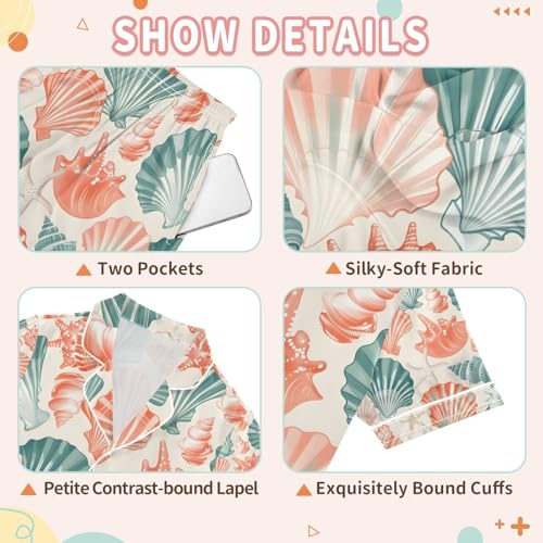 senya Colorful Seashells 1 Satin Summer Pajama Sets Silk Short Sleeve Button Down Sleepwear3
