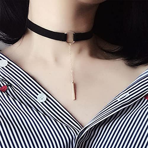 JczR.Y Fahion Wide Leather Choker Necklace Gold Silver Long Chain Bar Pendant Collar for Women Girls4
