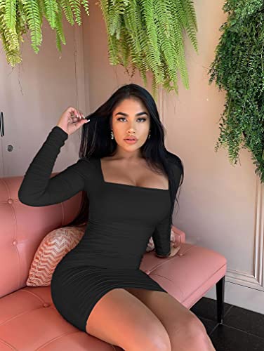 Xxtaxn Women's Sexy Bodycon Long Sleeve Backless Party Mini Dress Black #TOP2