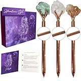 3pcs Healing Crystal Pens for Journaling, Manifesting & Gifting - Clear Quartz, Citrine & Green Aventurine Engraved Inspirational Pens for Women - Abundance set comes beautifully boxed