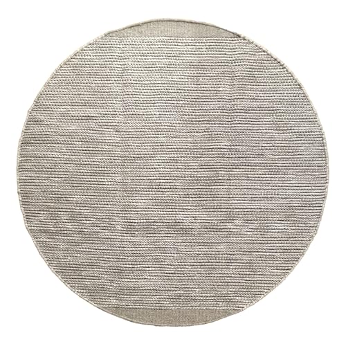 MY-RUG handgewebter Teppich rund 150 cm aus Wolle | weicher Wollteppich Wohnzimmer | handgemachter Vorleger-Teppich | flach gewebter Küchenvorleger | Wendeteppich aus Naturfaser | beige Creme grau