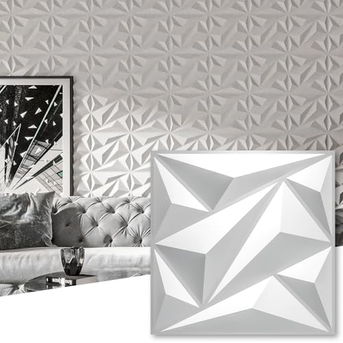 Image of Art3dwallpanels 50 Pack 3D Wall Panels Diamond, White, 12''x12''