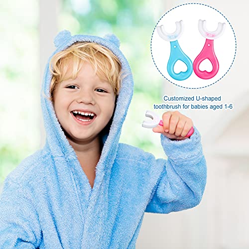 8 Pieces Kids U Shaped Toothbrush With Silicone Brush Head 360 Degrees Toothbrush Toddlers U-Type Toothbrush Whole Mouth Toothbrush Manual Children Toothbrush For Kids 1-6 Years Old, Pink And Blue #TOP4
