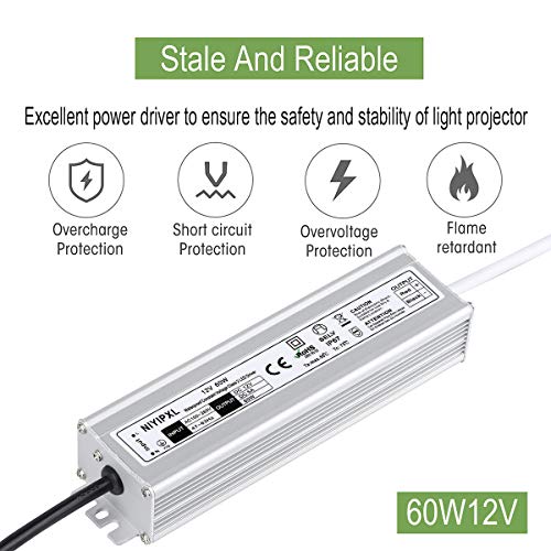 Niyipxl PFH-60W-12V Led Driver 60 Watts Waterproof Ip67 Power Supply Transformer Adapter 100V-265V Ac To 12V Dc Low Voltage Output thumb #1