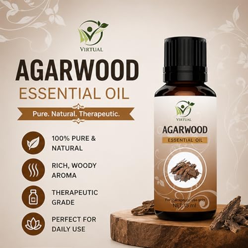 Image of VIRTUAL Agarwood Essential Oil 15ml Pure Aromatherapy Essential Oil for Diffuser Massage Spa Relaxation Home Fragrance and Wellness
