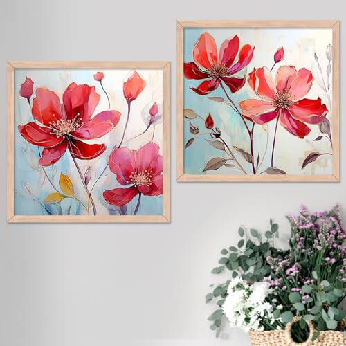 Image of kotart -Floral wall art for wall hanging Paintings wall decoration Wall frames for home decor Set of 2 Multicolo Size- (10x10 inch, J)
