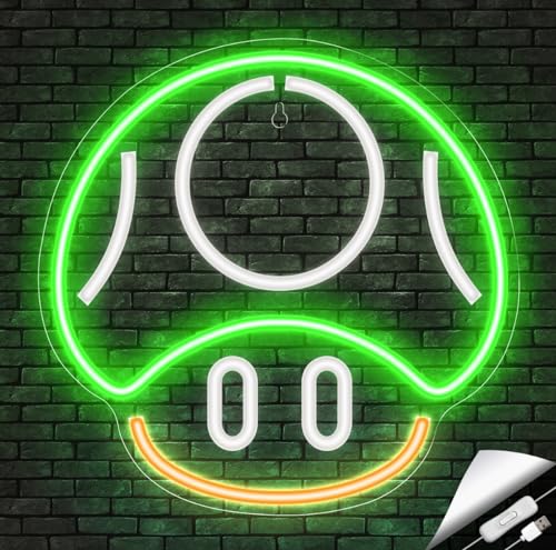 Kavaas Gaming Neon Sign, Mushroom Neon Sign for Game Room Decor, Man Cave, Kids Room - Gaming Mushroom Wall Decor - Gamer Gifts for Boys, Kids (Green)