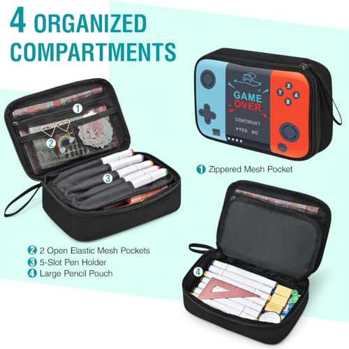 Image of Gamer Pencil Case for Boys - Large Kids Pencil Pouch with 4 Compartments, Wide Zipper Opening, Durable Wipable Fabric Easy to Clean, Soft School Supplies Box for Grades 1-6, Fits All Gear