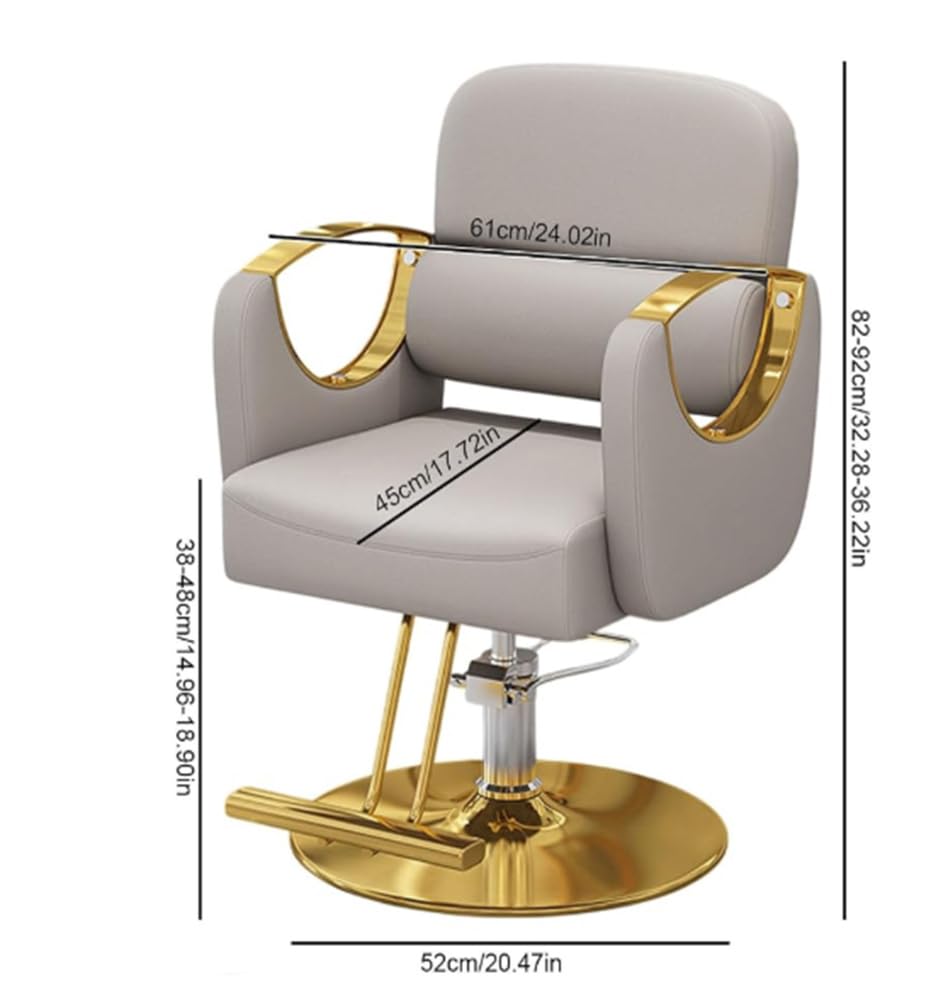 Fauteuil de Salon inclinable hydraulique Base dorée Cuir Noir Fauteuil de Coiffure avec Repose-Pieds pour Salon de Coiffure,Gris,A