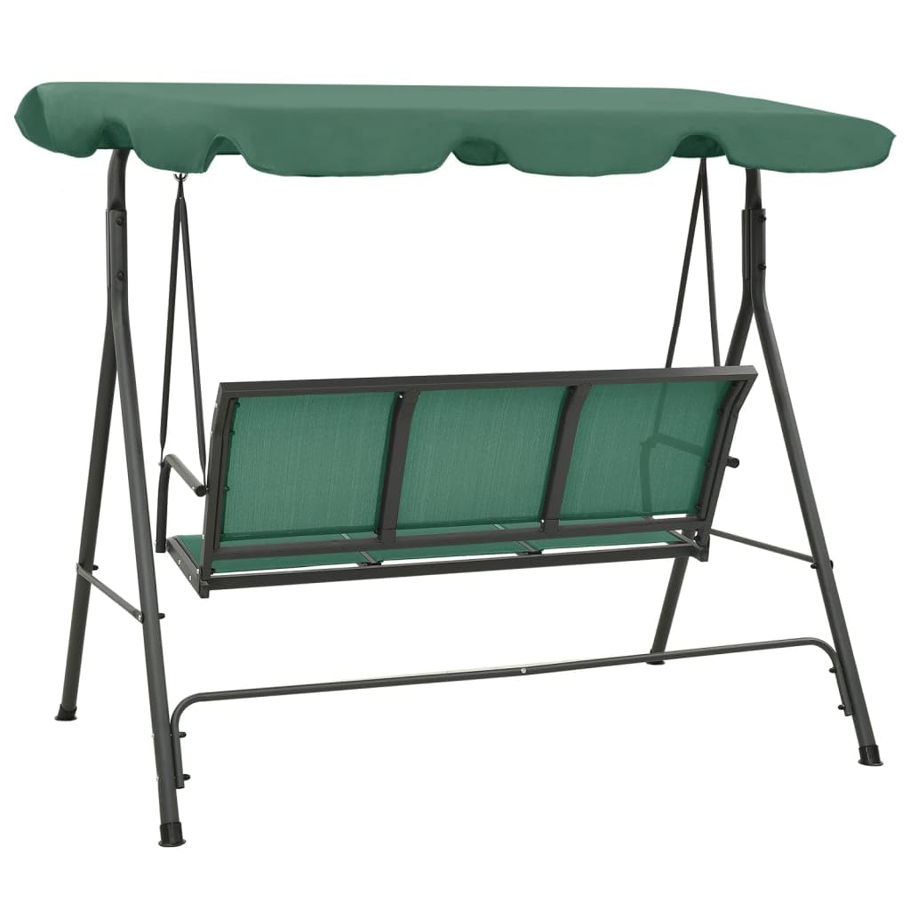 vidaXL Dondolo da giardino, 170 cm, 3 posti, telaio in textilene/acciaio, per esterni, patio, baldacchino, confortevole, colore verde
