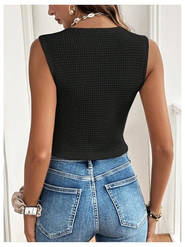 Image of GORGLITTER Women's Sleeveless Knit Sweater Vest Top Dressy Trendy Business Casual Button Up Work Blazer Vests Waistcoat Black Small