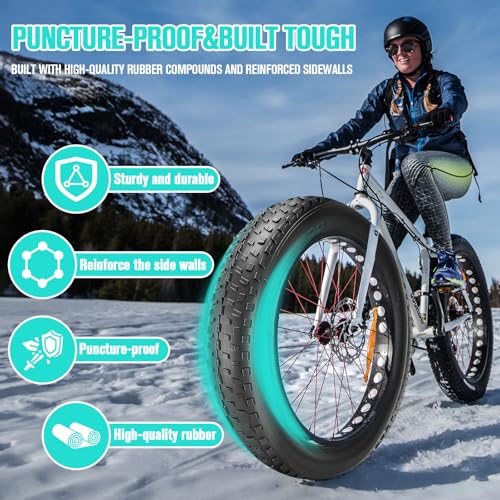 20/26×4.0 Fat Tire for Ebike and MTB, High-Performance 26/20×4.0 Fat Tires Set with 20×4 Tire Tube Puncture Proof, Heavy Duty 20×4 Bike Tires Durable All-Terrain