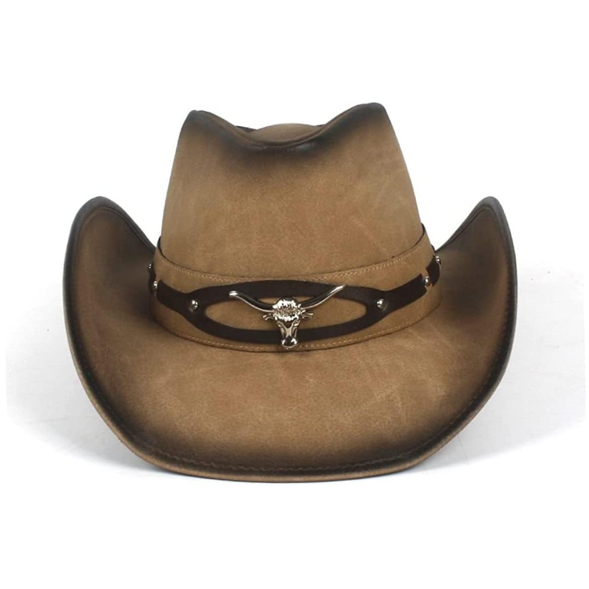 Sombrero De Cowboy de Cuero para Hombres y Mujeres Cowgirl Sun Hat Outback de Ala Ancha (Color: Natural, Tamaño: 58-59 Cm)