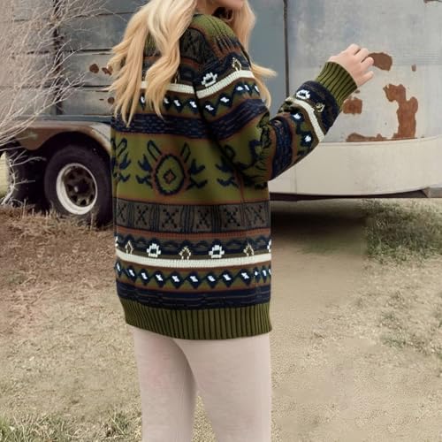 Image of Women Vintage Striped Pullover Sweater Y2k Long Sleeve Crew Neck Loose Knit Sweaters Fall Winter Knitwear