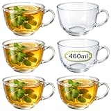 com-four® 6 vasos para té 460 ml – tazas grandes de vidrio con asa – para café, latte y té – aptos para bebidas calientes y frías (Transparente - 460 ml)