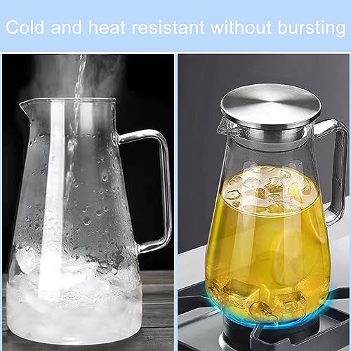 Nutabevrd 2.3litri Trasparente caraffa in vetro, brocca acqua vetro con cperchio sigillato, per acqua calda e fredda, il tè freddo, vino, caffè, latte e succo - immagine 4